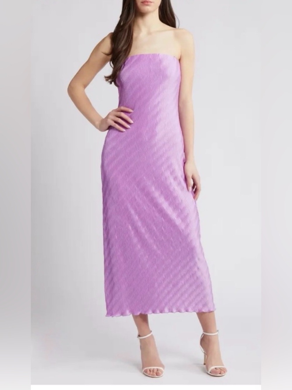 ASTR Women's Purple Plisse Tube Strapless Pullover Midi Dress Size Large